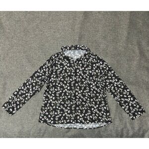Max Women's UK 18 EUR 44 Button Up Floral Long Sleeve Viscose Blouse Black White